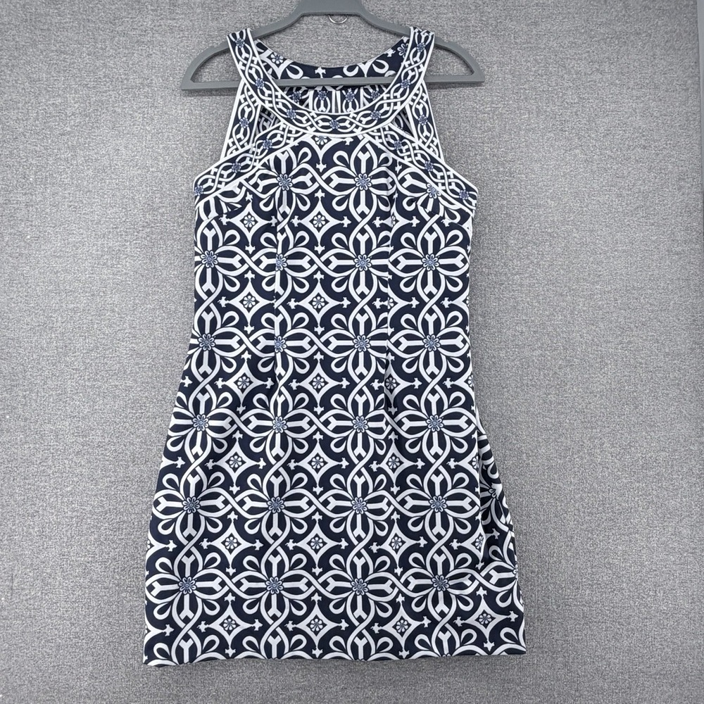 Gretchen Scott Jersey Rio Gio Isosceles Dress Women Large Geometric Blue White